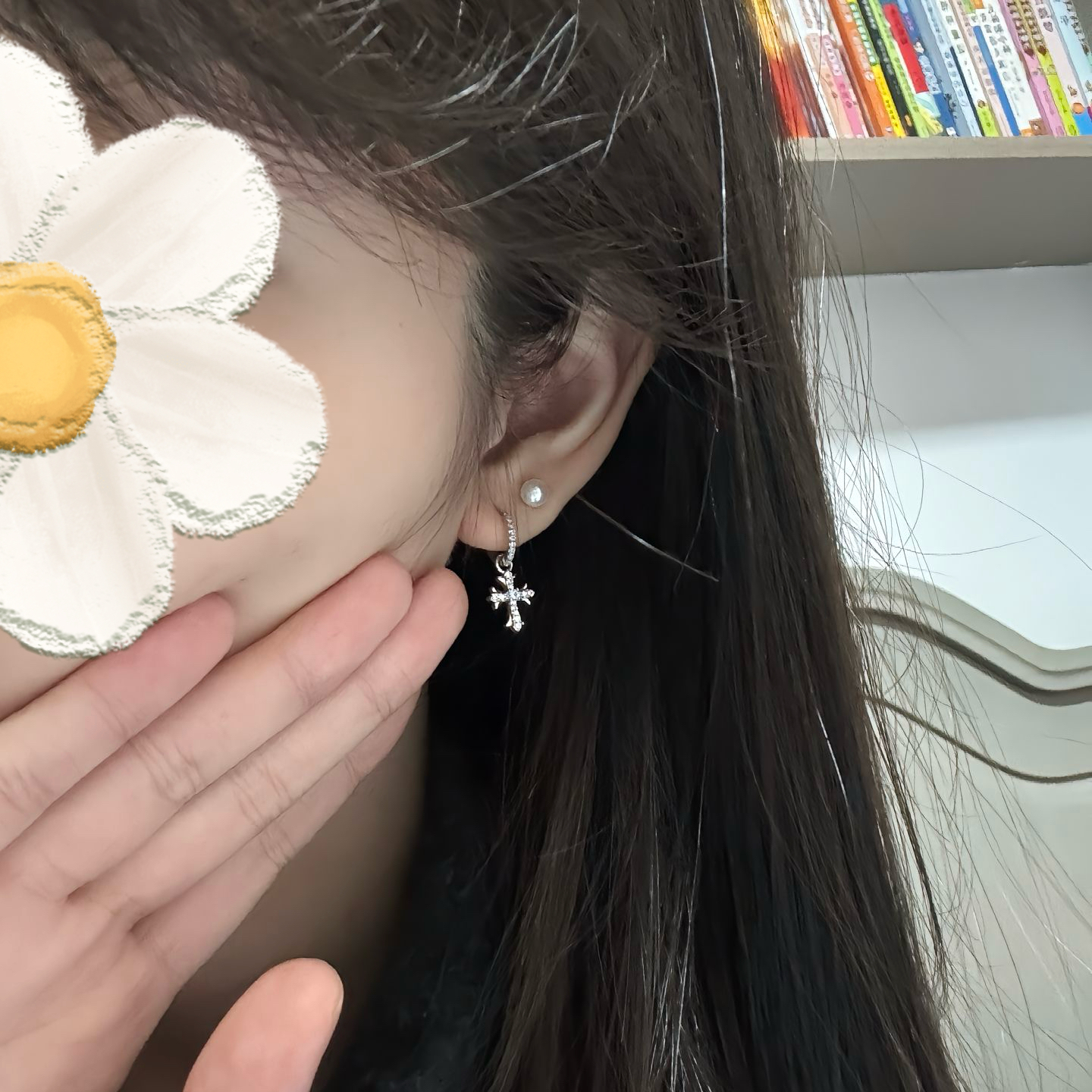 新款满钻巴洛克十字架吊坠耳环小众设计感耳圈精致百搭哥特风耳扣