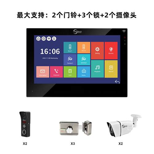 ajielosmar楼宇可视智能门铃 10AN95703+t80P防水摄像头支n持手机