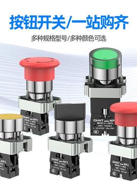正泰NP2按钮开关XB2一常开旋钮启动急停BA31自复位按钮带灯平头