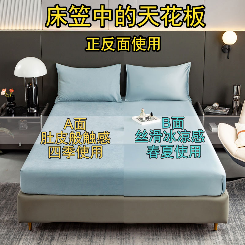 鹿绒凉感丝两面双用床笠单件冰丝宿舍民宿家用加厚磨毛床垫保护套