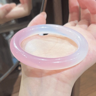 粉色玛瑙手镯玉髓高冰正品 半山半水郁金香胖圆条 天然玉手镯子女款