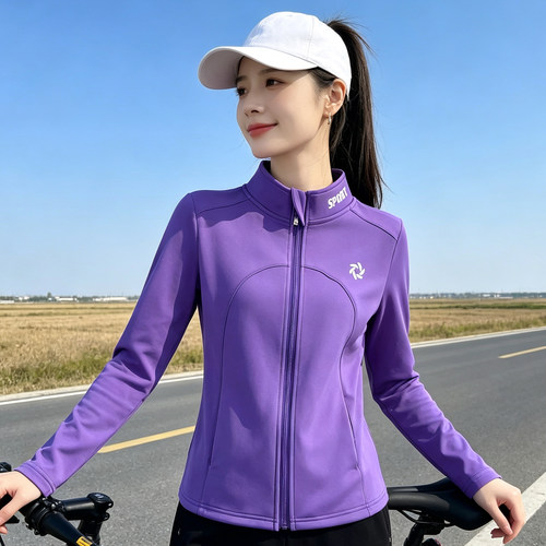 秋冬加绒款外套女运动弹力软壳衣加厚保暖立领开衫登山运动上衣