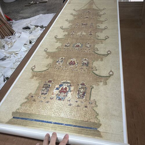 元代 金刚经塔 高清微喷复制小楷书法立轴M挂画丝绸佛堂画临摹装
