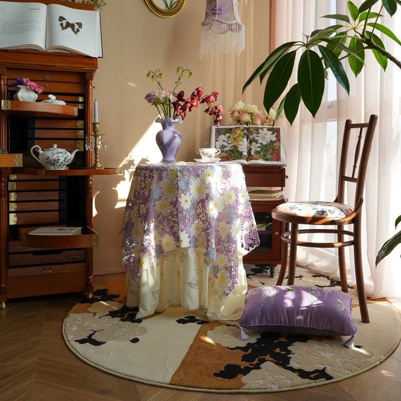 物几空间法式桌布田园风圆桌w布茶几盖布台布高级感全棉刺绣防尘