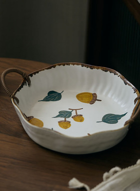 玩物志《石榴和松果》田园风釉下手绘织植L物花卉水果盘陶瓷水果