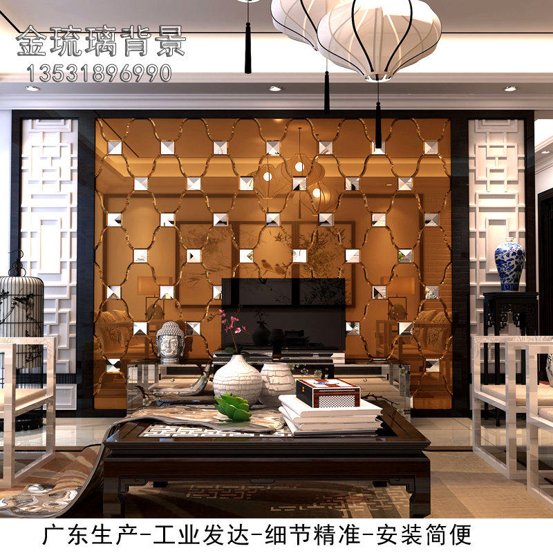欧式工艺术玻璃客餐饭厅电视拼镜菱形H黑茶灰银镜面影视形象背景