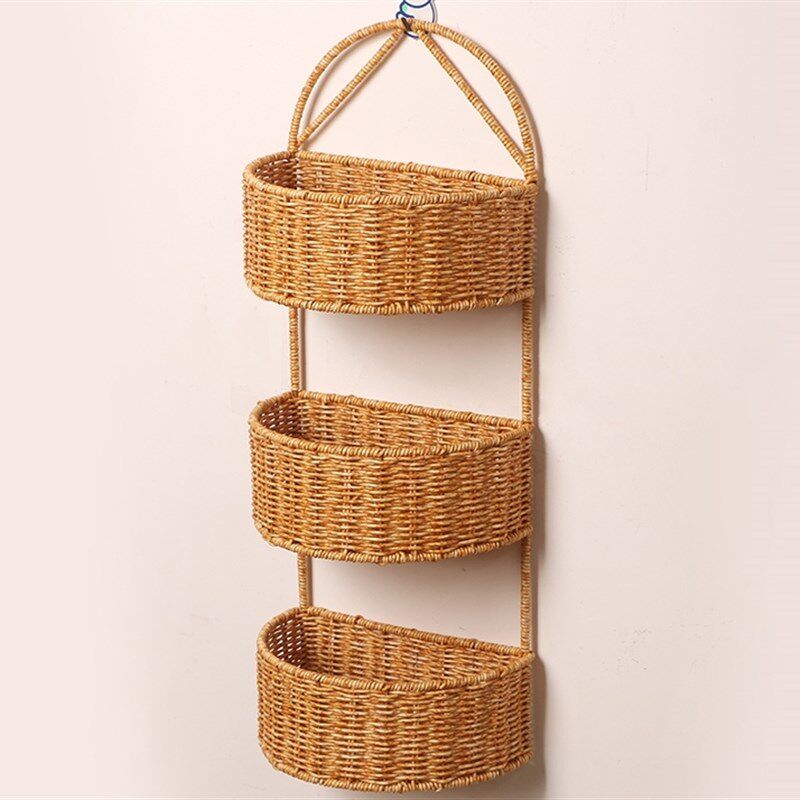 顺心滕艺藤编挂篮编织多s层手提篮收纳筐水果零食置物筐大容量篮