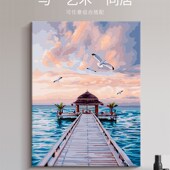 数字油画deiy填充油彩画客厅风景手绘丙烯画手工填色画解闷肌理画