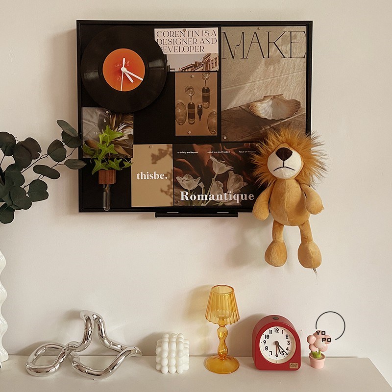 yopo创意复古唱片时钟多功能黑B板留言板电表箱覆盖遮挡diy免打孔