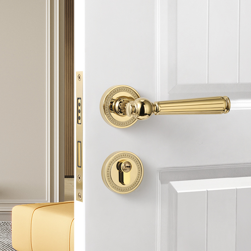 室内卧室门锁金色房间家用木门门把手分体静N音磁吸轻奢法式房门