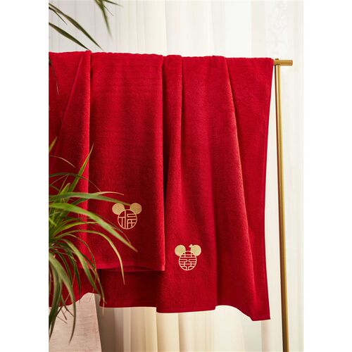 纯棉A类 婚庆大红浴巾毛巾4件套礼盒装新人结婚陪嫁回Y礼西梦家纺