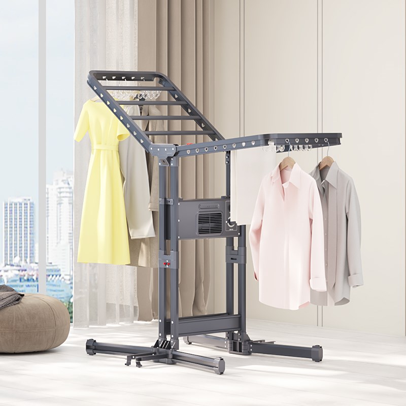 烘干消毒折叠碟形落地晾衣架室y内阳台晒被子铝合金伸缩晾衣杆家