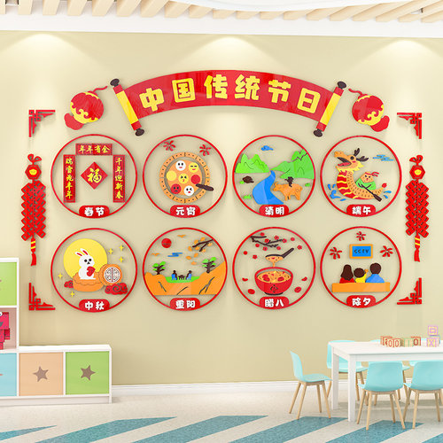 幼儿园中国传统节k日主题文化墙面装饰教室环境创设布置材料墙贴
