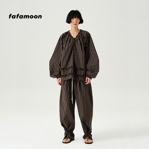 fafamoon设计师品牌春季抽绳系带套头衬衫女宽松舒适