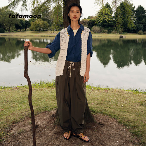 fafamoon设计师品牌夏季时尚镂空钩花透气针织马甲女