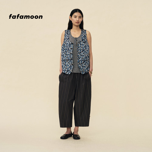 【2026春季新品】fafamoon设计师品牌低裆撞色格纹棉质八分气球裤