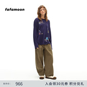 博主同款 fafamoon2025秋冬新品 点灯人 印花宽松长袖 T恤