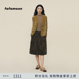 【2026早春胶囊系列】fafamoon设计师品牌六分直筒坑条灯芯绒半裙