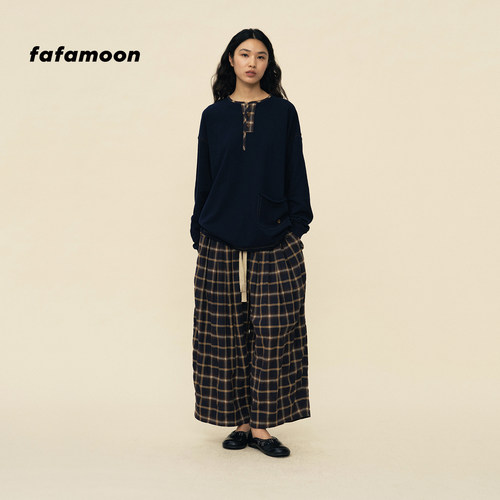 【2026夏季新品】fafamoon设计师品牌 薄软宽松格纹九分气球裤