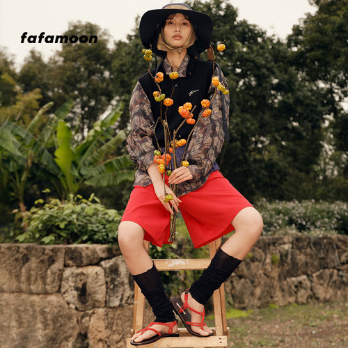 fafamoon设计师品牌夏季时尚绵羊毛撞色三角巾polo背心女