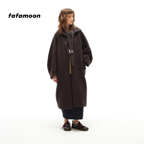 fafamoon设计师品牌秋冬苏菲大围巾宽压线长大衣女