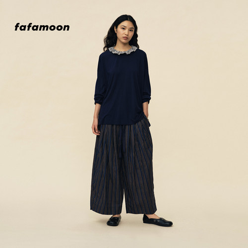 【2026夏季新品】fafamoon设计师品牌 薄软宽松竖条纹九分气球裤