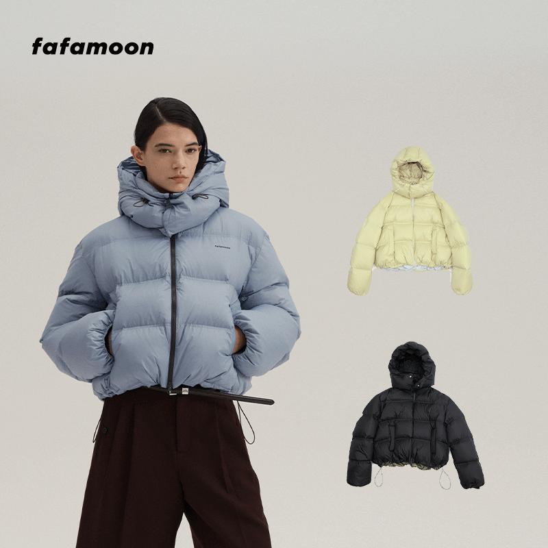 fafamoon设计师品牌 2024双绗线连帽轻盈短款保暖羽绒服外套女