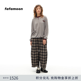 fafamoon设计师品牌秋冬女士可收脚格纹休闲九分裤