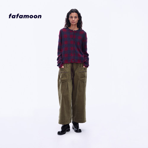 【2026秋冬新品】fafamoon设计师品牌水洗丝绒大口袋直筒裤