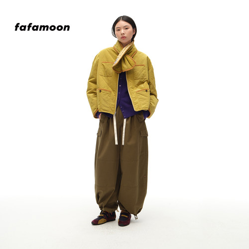 fafamoon设计师品牌秋冬两面穿绗线廓形棉服外套女