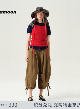 fafamoon设计师品牌 2025夏季新品工装感抽绳八分裤女宽松舒适