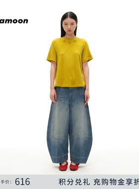 【2025秋冬新品】fafamoon设计师品牌 休闲刺绣装饰合肩短袖T恤女