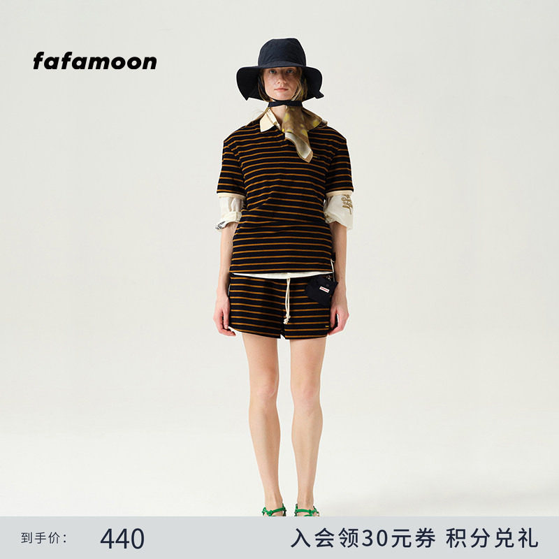 fafamoon设计师品牌 2025夏季新品条纹短袖Polo衫运动休闲T恤女,女装/女士精品,POLO衫,淘宝优惠券,粉丝福利购,淘宝优惠卷