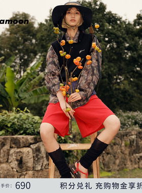 fafamoon设计师品牌2025夏季新品时尚绵羊毛撞色三角巾polo背心女