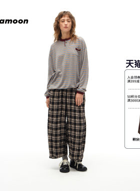 fafamoon设计师品牌秋冬女士可收脚格纹休闲九分裤