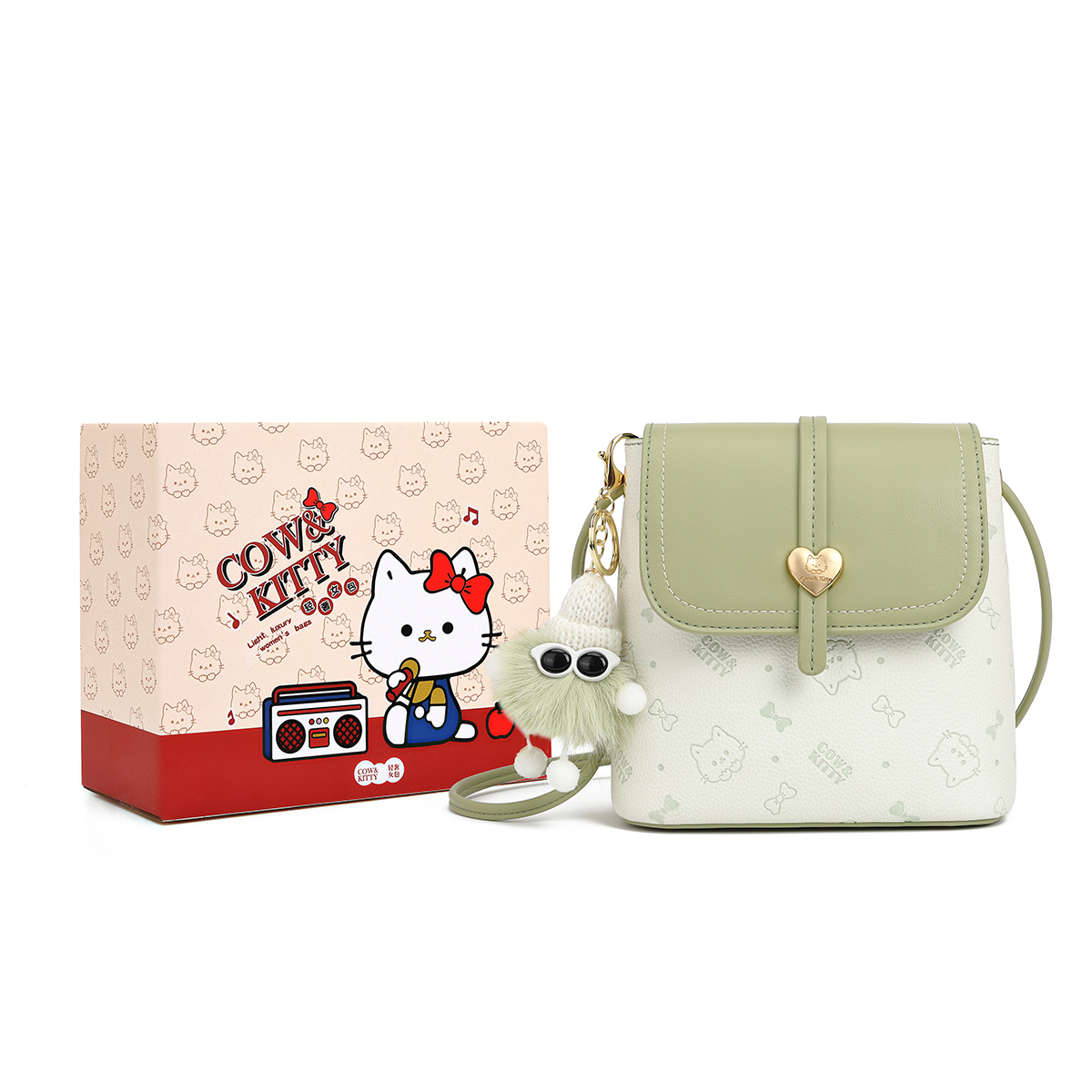 Cow&Kitty/~牛油果绿通勤布偶桶包单肩斜挎8002绿