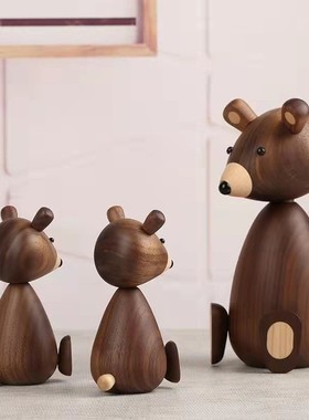 胡桃木木偶北欧风格小熊摆件