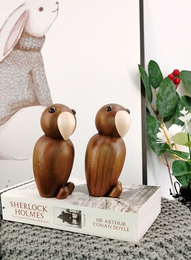 实木北欧鹦鹉木偶木偶摆件