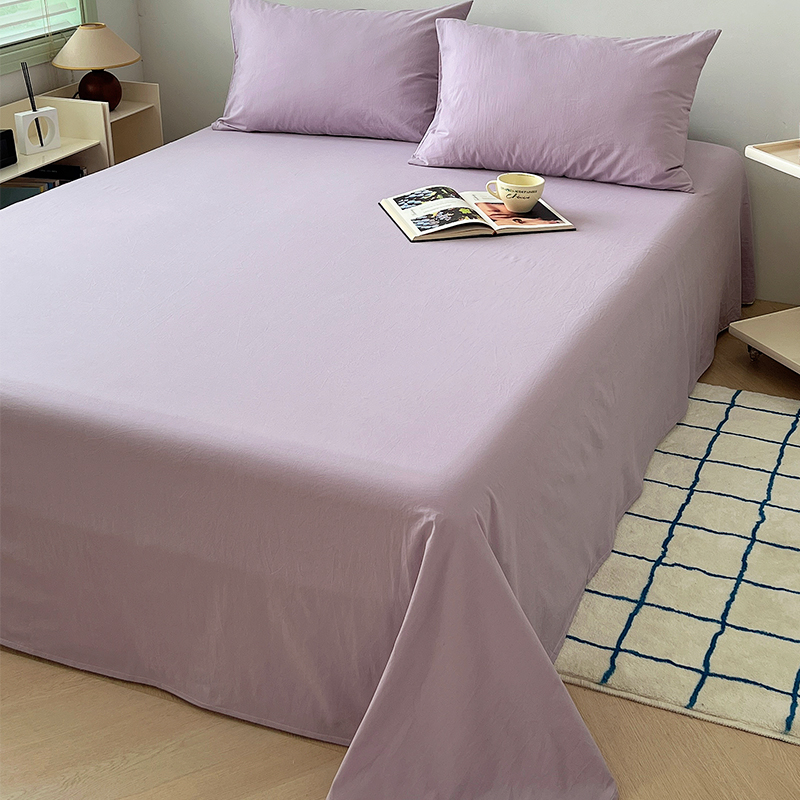 全棉纯色水洗棉床单单件100宿舍单人被单枕套三件套男1.5双人