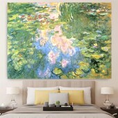 莫奈花园花朵少女心温馨画布卧室装 饰挂布床头背景布房间布置墙布
