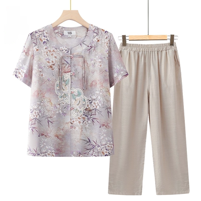 老人衣服奶奶夏天开衫两件套