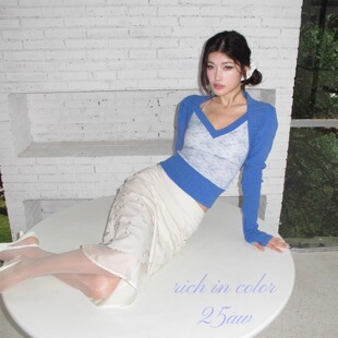 小众高级设计感修身 rich V领蕾丝坎肩两件套 color 短上衣