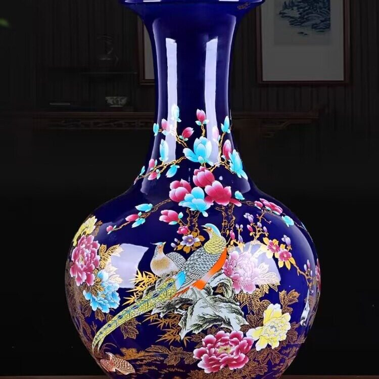 粉彩瓷瓶酒店柜台工艺品摆设陶瓷器摆件花瓶客厅大号干花插花白色