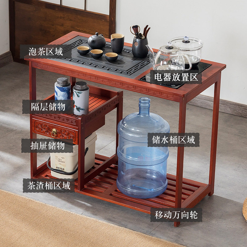 J^客厅沙发边几实木边柜移动茶台烧水一体茶水柜新中式茶