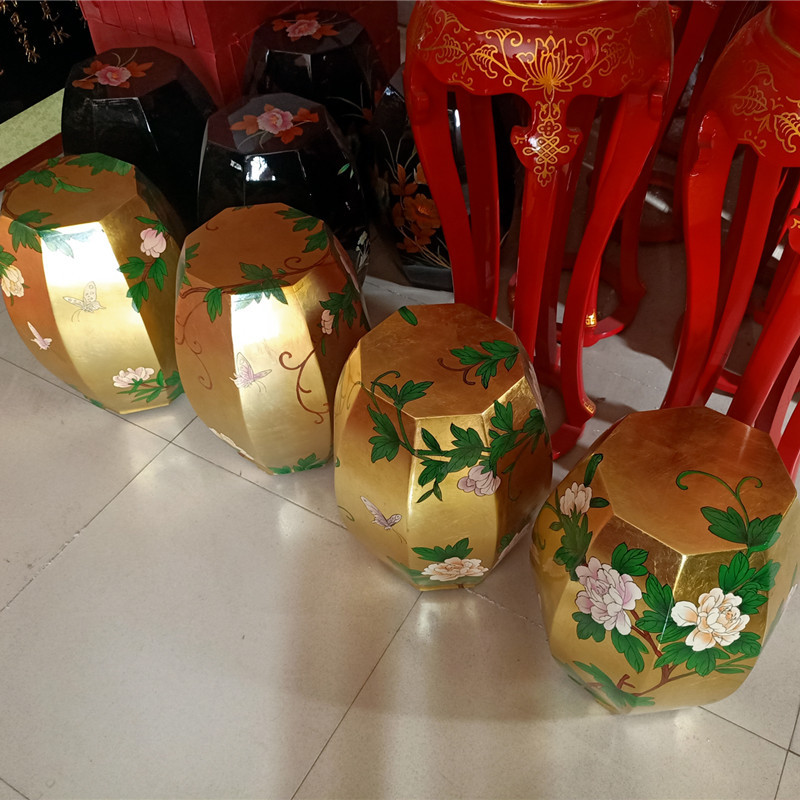 古筝圆凳古琴漆器手工画实木凳子古筝圆凳贴金彩绘漆艺款古筝琴凳