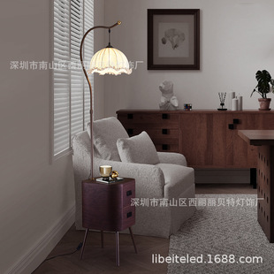 落地灯客厅全实木卧室床头柜一体高级感收纳边几灯落地台灯