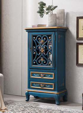 至高美式实木斗柜储物柜酒柜复古蓝色餐边柜欧式客厅边柜工厂批发