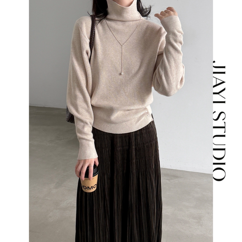 JIAYI STUDIO韩系温柔半高领收腰针织衫女秋冬显瘦内搭修身毛衣