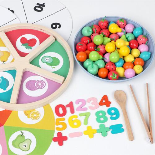 木制过家家仿真夹水果分类盘1.05幼儿童早教颜色认知数学启蒙B377
