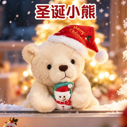 可爱圣诞小熊公仔毛绒玩具圣诞帽泰迪熊玩偶儿童布娃娃圣诞节礼物